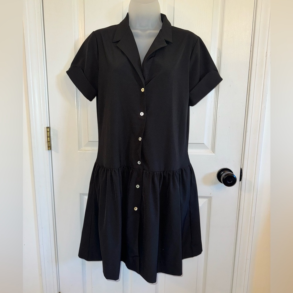 Sandro Black Button-Front Mini Dress